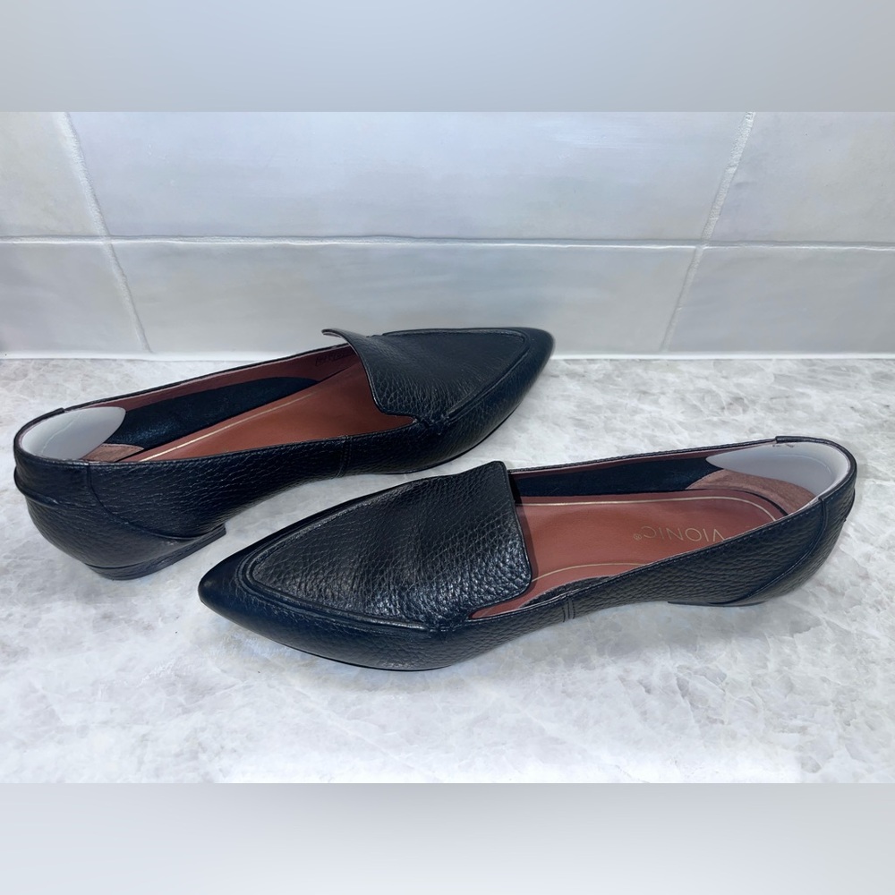 Vionic Black Pebble Leather Loafers Noah leather pointed flats Size 7 - Picture 6 of 8